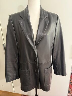 Danier Black buttery Leather Single-Breasted Blazer jacket - 12-14